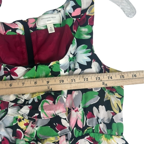 Anthropologie Moulinette Soeurs Floral Tiered Silk Green Purple Mini Dress SZ 8 - Picture 4 of 10
